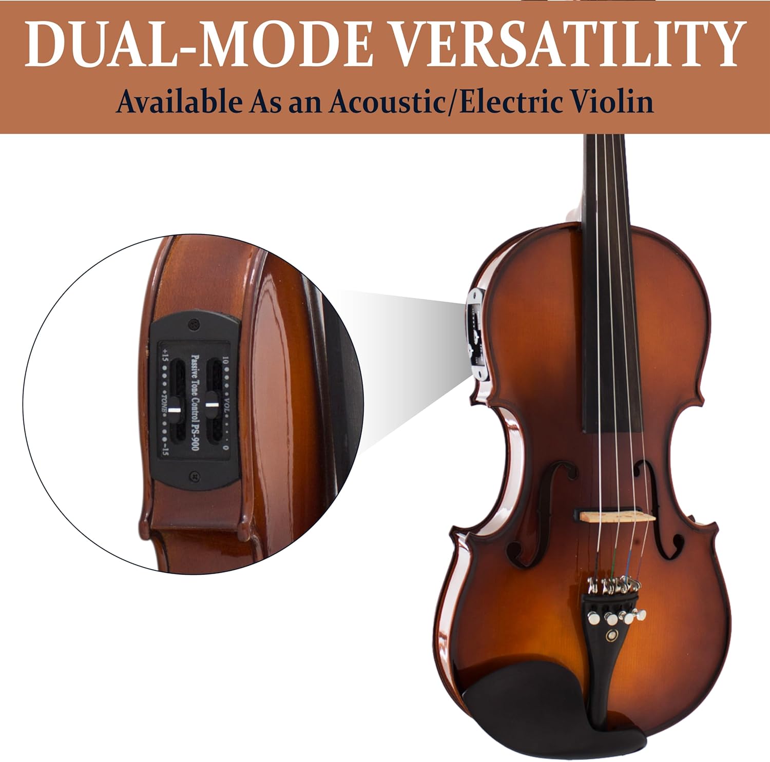 Cecilio 4/4 Full Size Acoustic & Electric Violin for Beginners & Professionals, Hand-Carved Solid Spruce Top, Ebony Fine Tuners, Full Set with Case, Bow, Rosin & AUX Cable (Metallic Black)