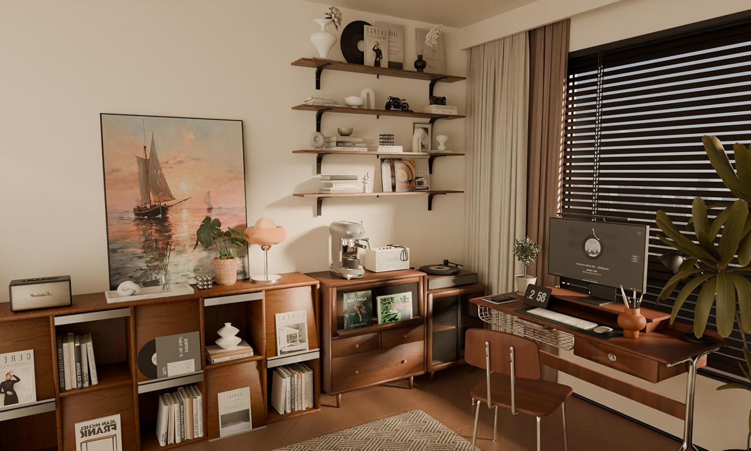 48-Inch Solid Walnut Floating Shelves Set of 5-Rustic Farmhouse Wall Shelves with 100 lb Capacity, Heavy Duty Easy Install for Bathroom, Kitchen, Living Room&Home Decor (Walnut, 5T48IN)