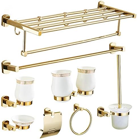 Shower Shelves Gold Bath Sets, Towel Rack, Paper Holder, Toilet Brush Holder, Hooks Bathing Accessories (Color : Corner Shelf)