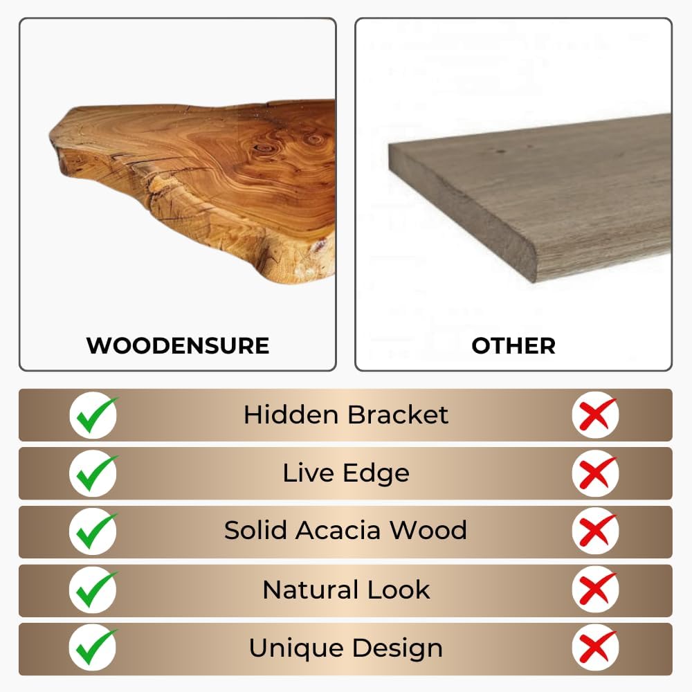 Brill Live Edge Wood Corner Shelf Wall Mount, Set of 2 Solid Acacia Wood, Corner Shelves with Brackets, Smooth- Durable - Attractive Shelves for Bedroom Living Room Bathroom Kitchen