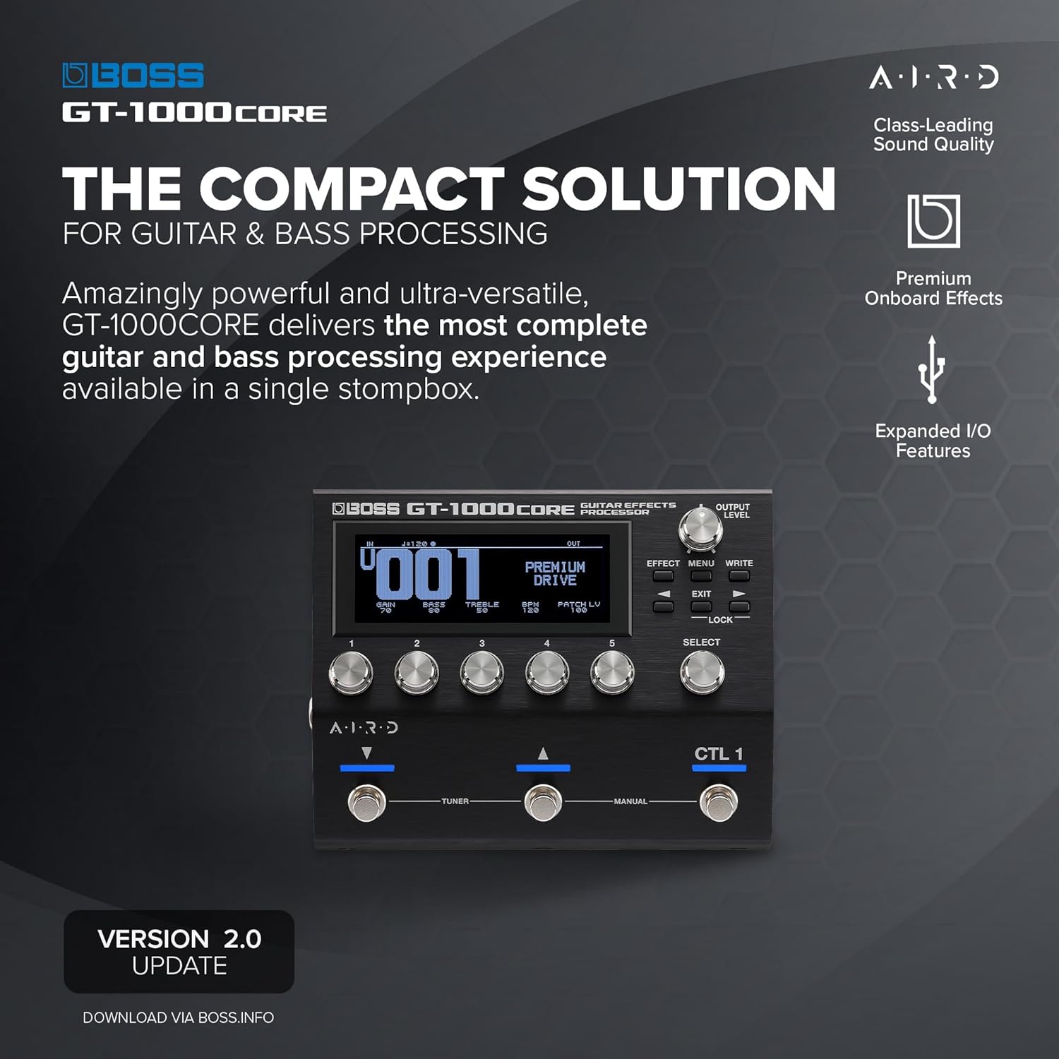 BOSS GT-1000CORE Guitar Effects Processor in a Compact Pedal | Unlimited Sound Creation | Unmatched Sound Quality with 32-Bit AD/DA | 32-Bit Floating-Point Processing | Cutting-Edge AIRD Technology