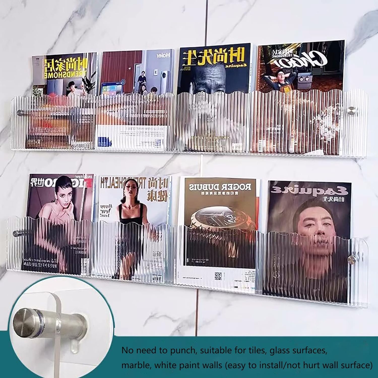 Acrylic Creativity Brochure Holder Wall Mount, 1 Tier Stripe Hanging Bookshelf Magazine Rack Literature Storage Rack for Waiting Room, Living Room, Office (Size : L39.4xW1.4xH5.9IN)