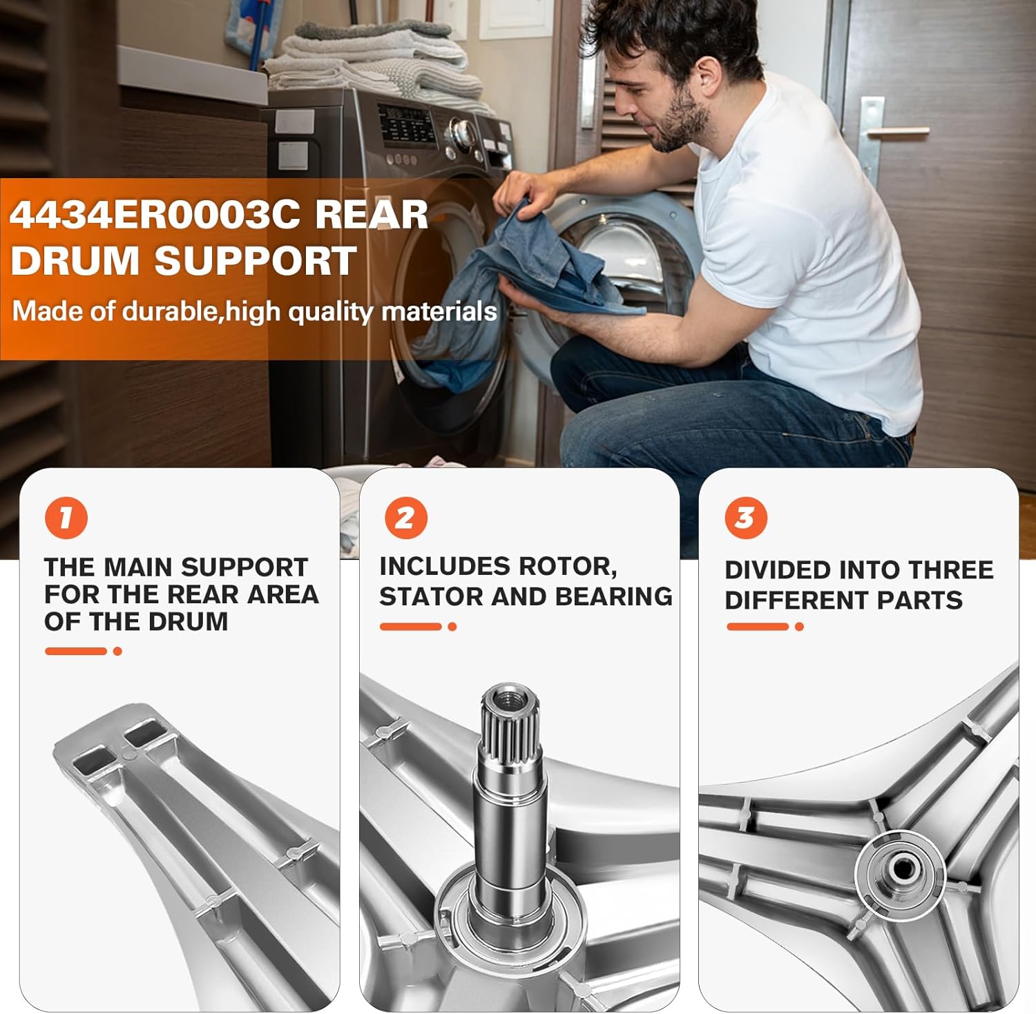 【UPGRADED】4434ER0003C Rear Drum Support (Spider) by Beaquicy - Replacement for Kenmore LG Washing Machine - Flange Shaft Assembly Replaces 4434ER0003A 4434ER0003B