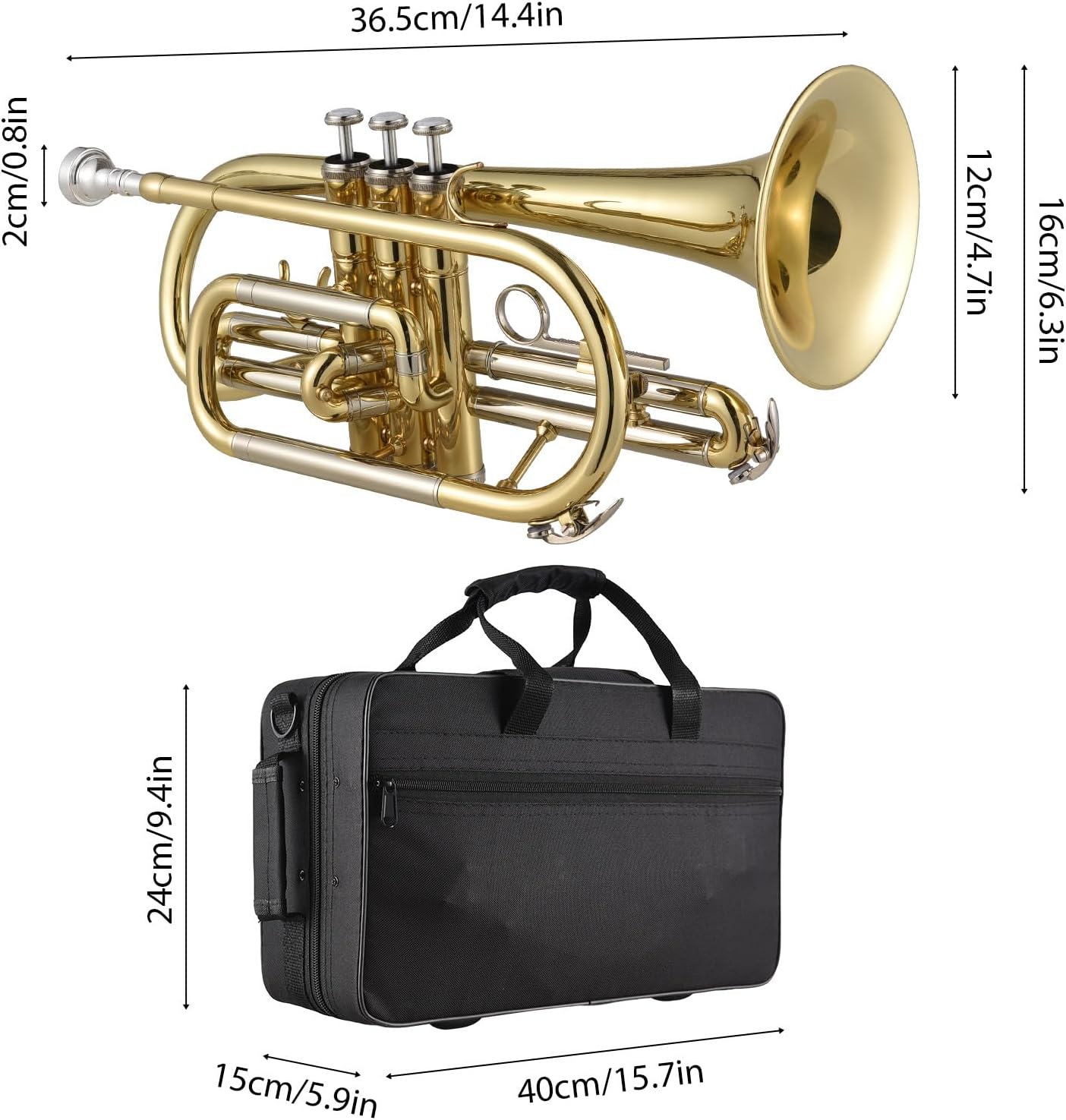 Bb Cornet Brass Instrument Surface Paint Gold Professional Brass Cornet with Carrying Case Gloves ing Cloth Brushes for Students and Beginners