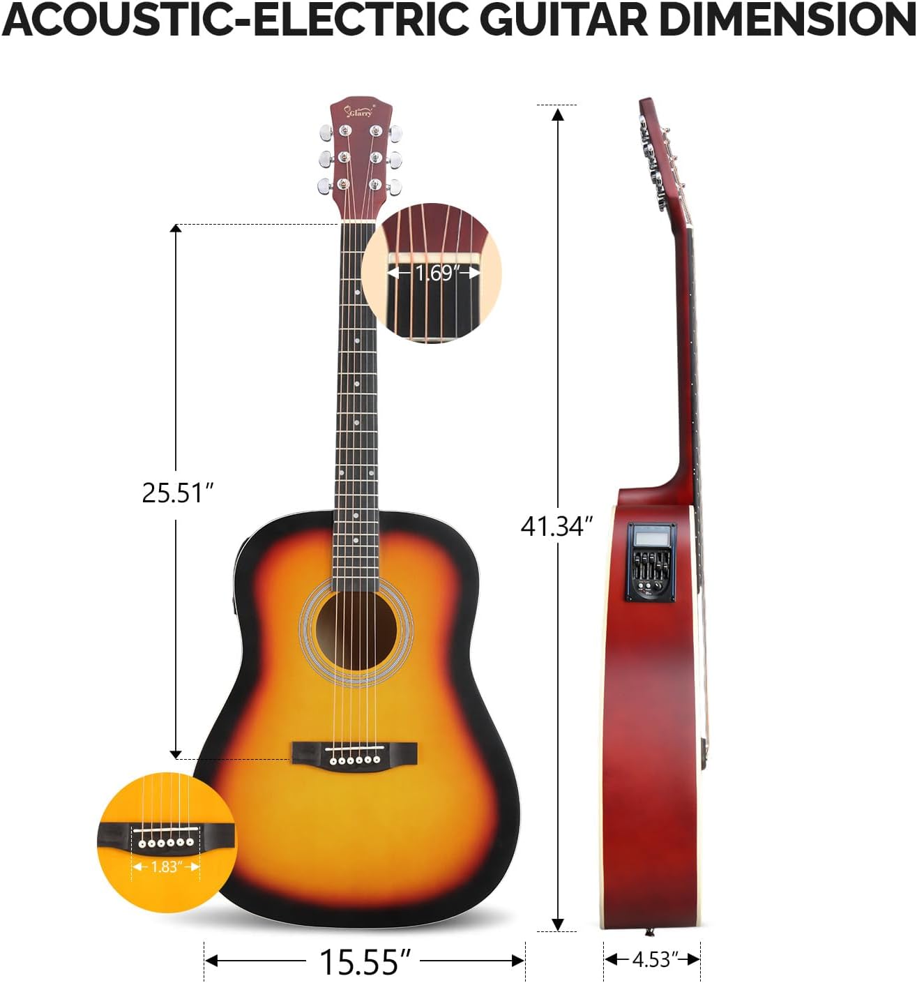 GLARRY 41in Full Size Acoustic Electric Guitar Beginner Kit with 15W Amp, 5-band EQ Dreadnought Design 6 Strings Electric Acoustic Guitar with Bag, Strap, Picks, Strings, Wrench, Sunset Color