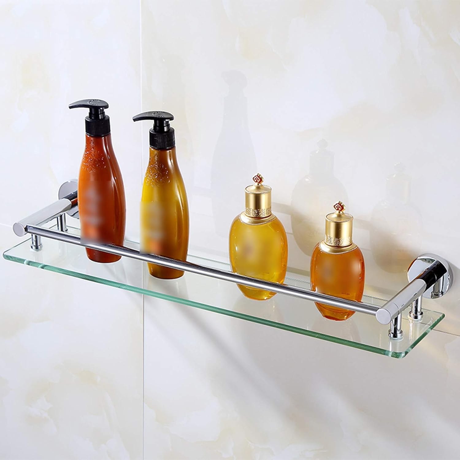 Wall-Mounted, Three-Dimensional Square Tube Base Stainless Steel Glass Shelf Save Space, Simple and Comfortable for Shower Organiser (Color : Clear, Size : 600x150mm)