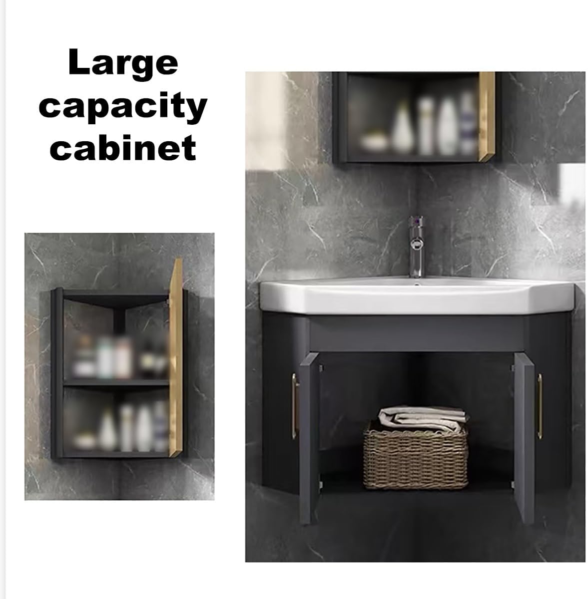 Corner Small Sink Vanity, Corner Wall Mount Bathroom Sink, Corner Bathroom Vanity Sink Combo, with Corner Mirror Cabinet Above Counter Mini Wall Vanity Vessel Sinks(White,19in/48in)