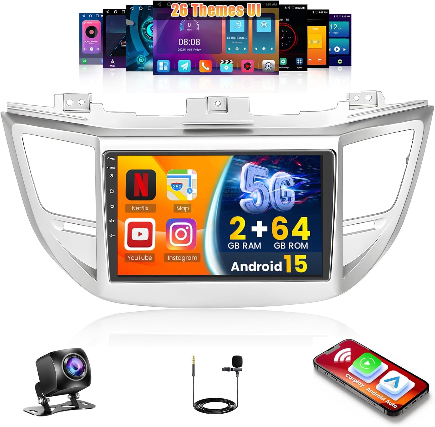 2+64G Hikity Android Car Stereo for Hyundai Tucson 2015 2016 2017 2018, 9