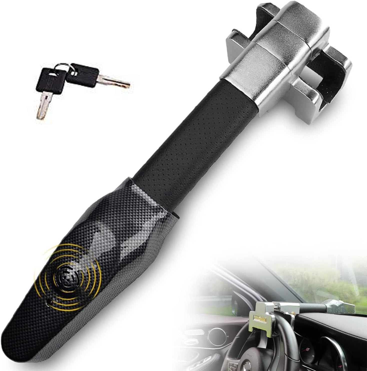 Car Steering Wheel Lock, Car Lock Anti-Theft Device, with 120dB Alarm, LED Warning Light, 2 Keys, Adjustable Length, for Cars, SUVs, Pickup Vans