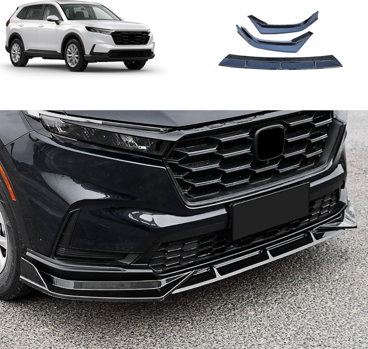 Front Bumper Lip Splitter Kit Compatible with Honda CRV 2023 2024 Oil Version Lower Chin Spoiler Splitter Exterior Car Accessories ABS 3PCS(Carbon Fiber Style)