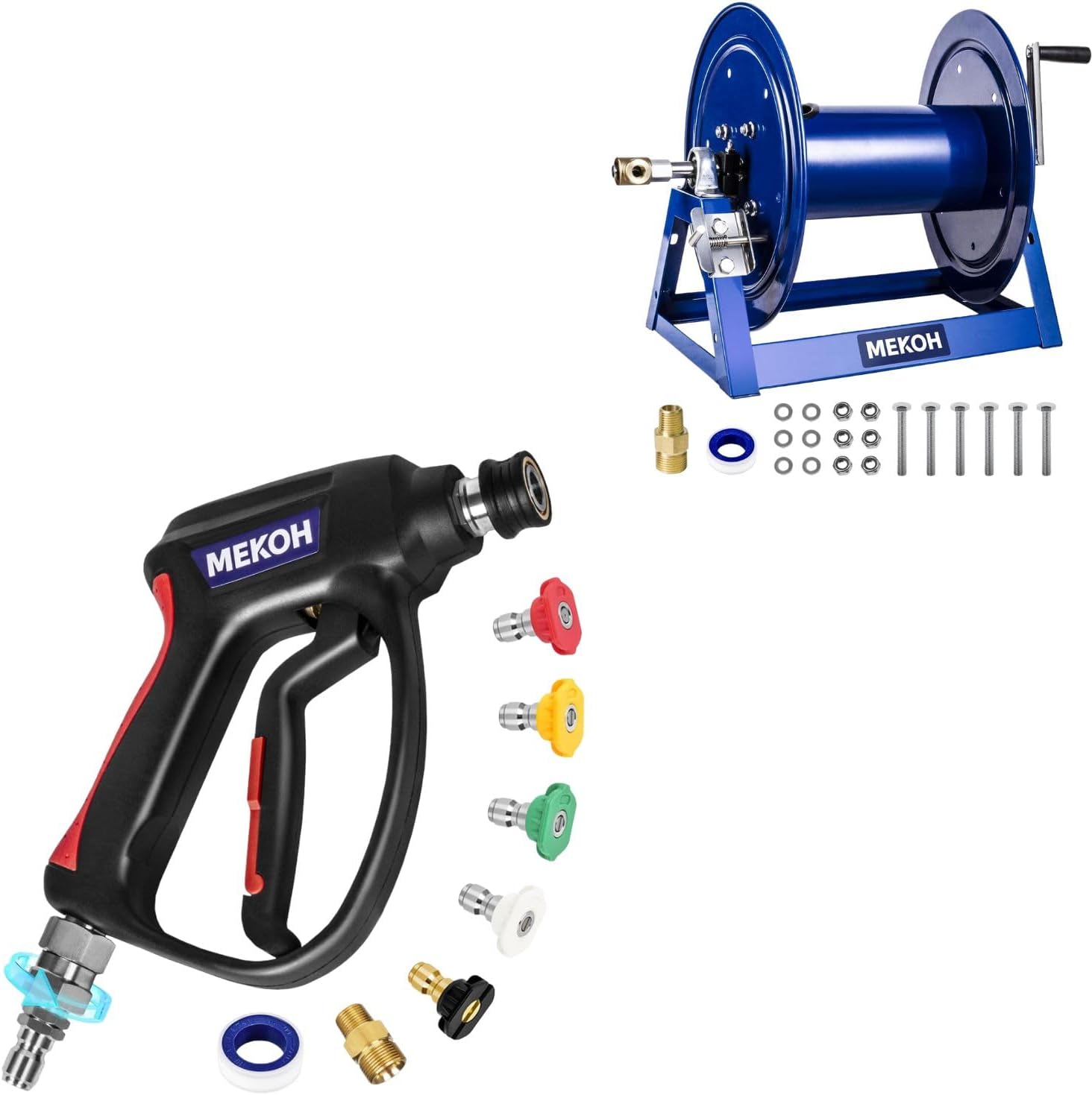 MEKOH Short Pressure Washer Gun with Swivel 5000 PSI ＆ Pressure Washer Hose Reel 3/8