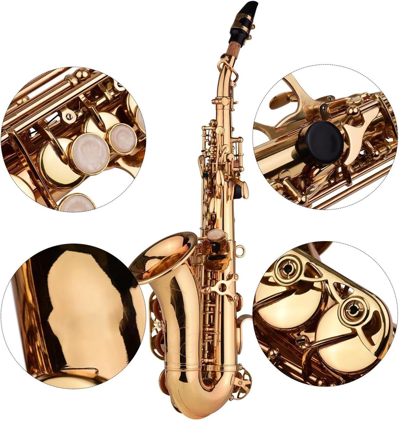 VBDEFRT Bb Treble Saxophone Sax With Carry Case Reeds Strap Brass Material Gold Laquer Surface Woodwind Instrument