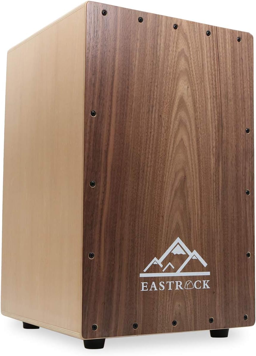 EASTROCK Walnut Wood Cajon Drum Box (12×11.7×18 in) with Internal Guitar Strings – Full-Size Wooden Percussion for Beginners & Professionals with Bag