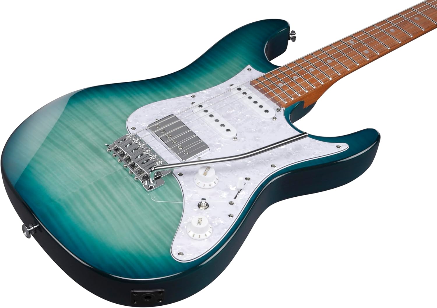 Ibanez AZ22S1F Standard 6-String Right-Handed Electric Guitar with Roasted Maple Neck and Jatoba Fretboard (Transparent Turquoise Burst)