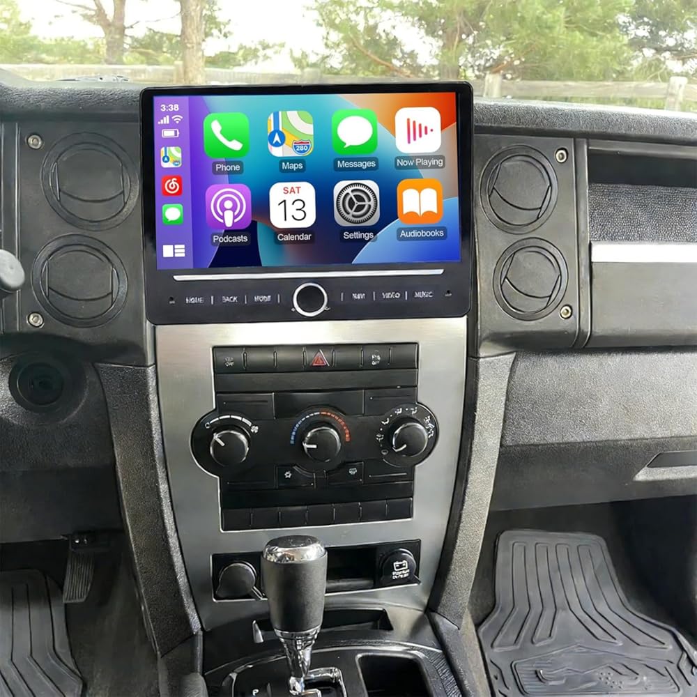 PHEZEN 10 inch Touchscreen Car Stereo Fit for Jeep Commander 2008-2011, Android 14 Double Din Car Radio with Carplay & Android Auto in-Dash Navigation BT Mirror Link WiFi Backup Camera 4+64G