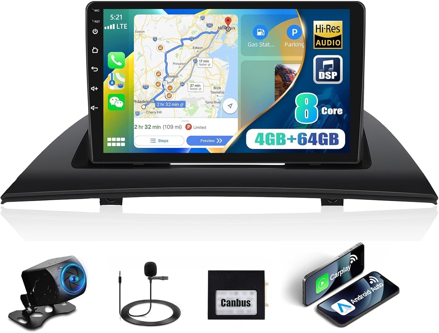 Qualcomm 8-Core 4G+64G Car Stereo Radio for BMW X3 E83 2004-2010 with Wireless CarPlay Android Auto, 9