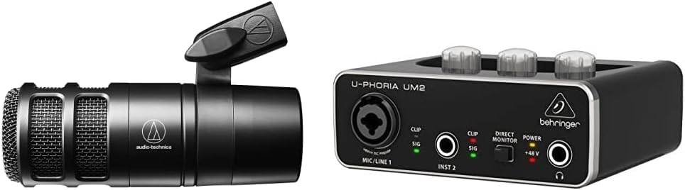 Audio-Technica AT2040 Hypercardioid Dynamic Podcast Microphone (at 2040) Bundle with Behringer U-Phoria UM2 USB Audio Interface