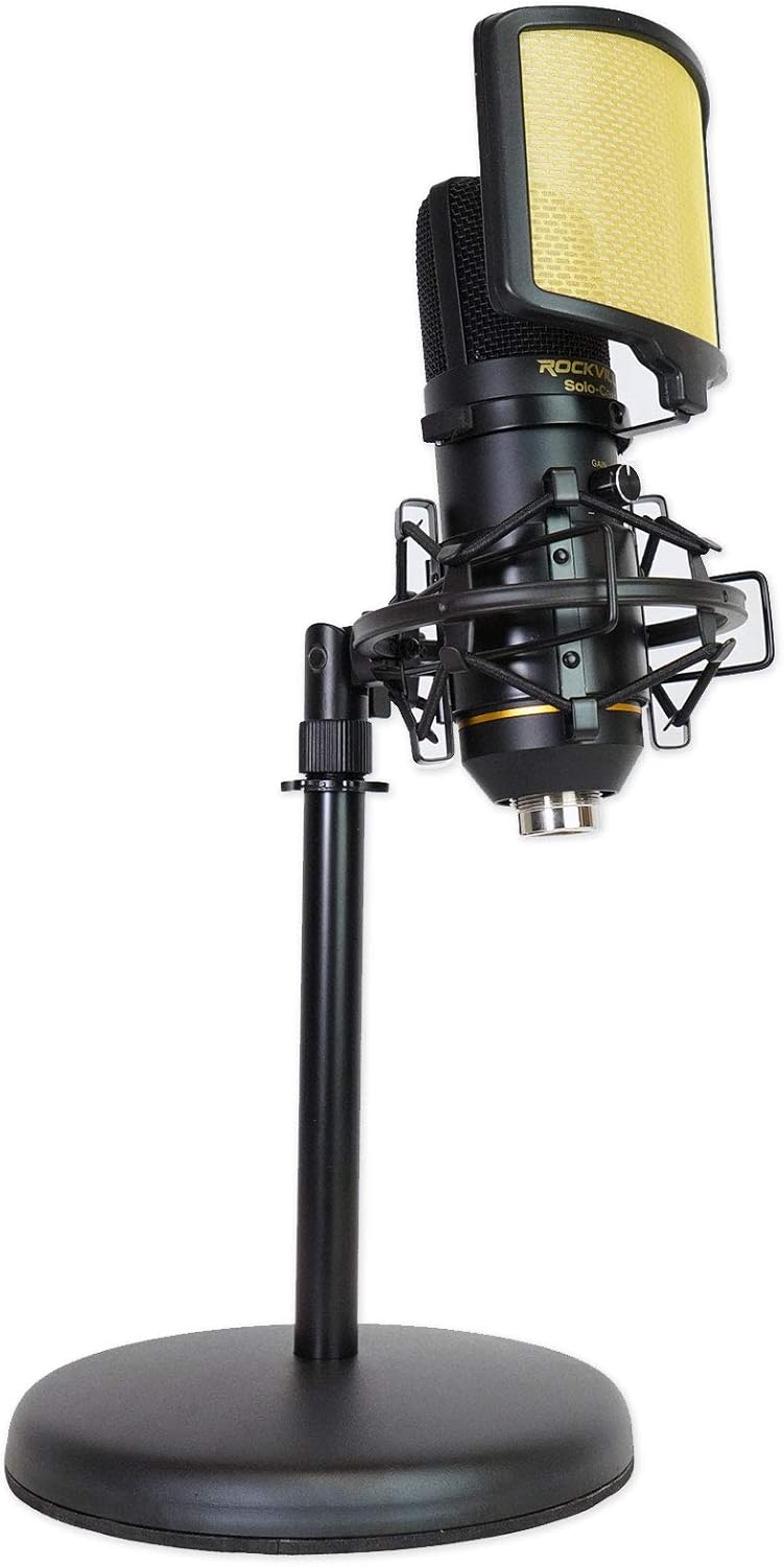 Rockville Solo-Cast 24-bit 192kHz USB Mic, Unidirectional Condenser, Built-in Interface, Metal Stand, Shock Mount, Pop Filter, for Podcasting and Streaming