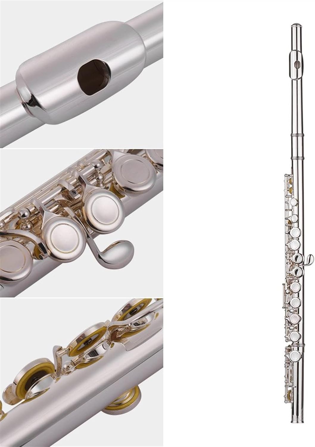 Flute Kit 16 Holes Closed Hole Flute C Key Concert Flutes Cupronickel Silver Plated with Cleaning Cloth Rod Gloves Woodwind Instrument Intermediate Flute