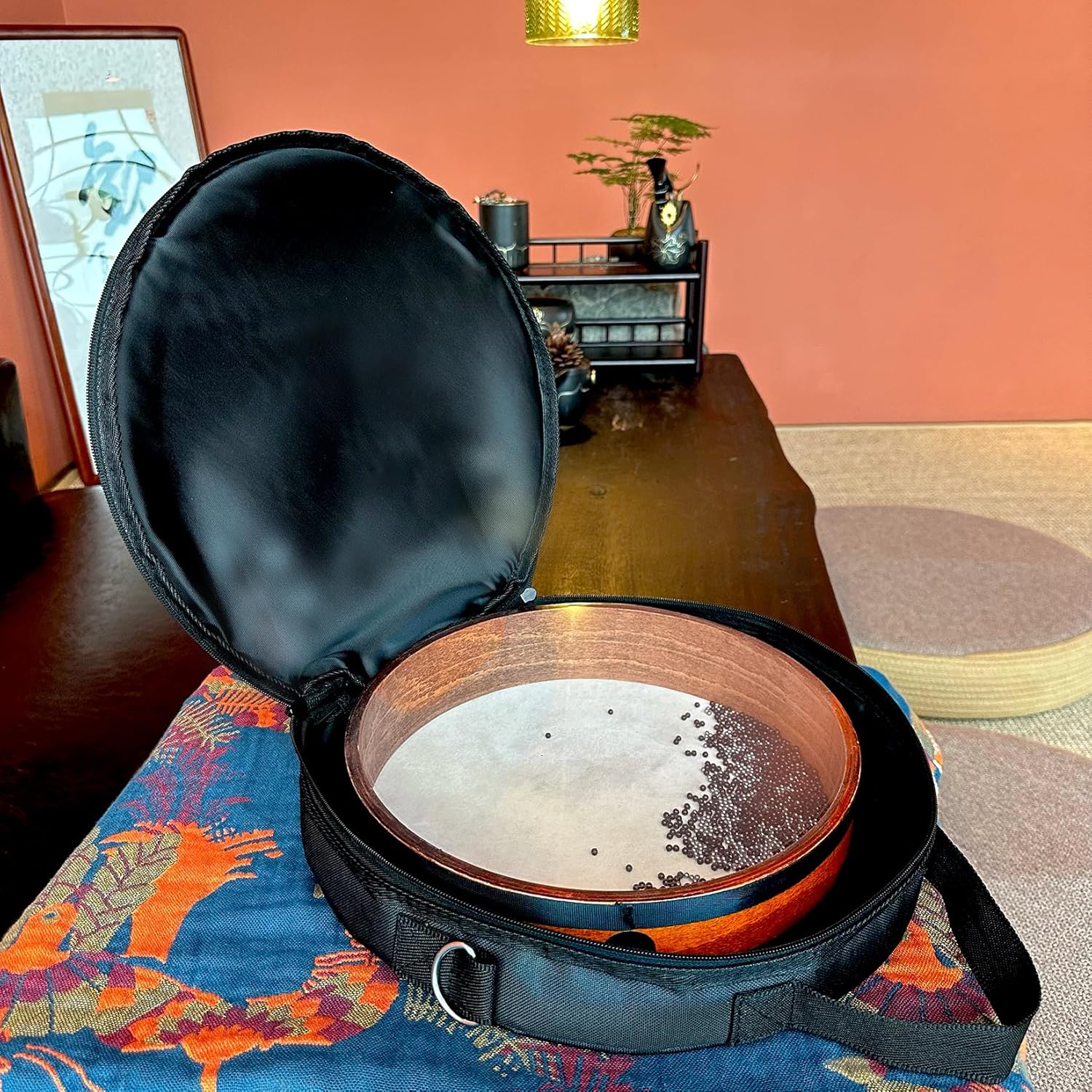 12-Inch Wooden Sheepskin Ocean Drum, Sonic Energy Wave Drum，Music Healing Instrument, Yoga Meditation,Release Pressure（With Backpack）