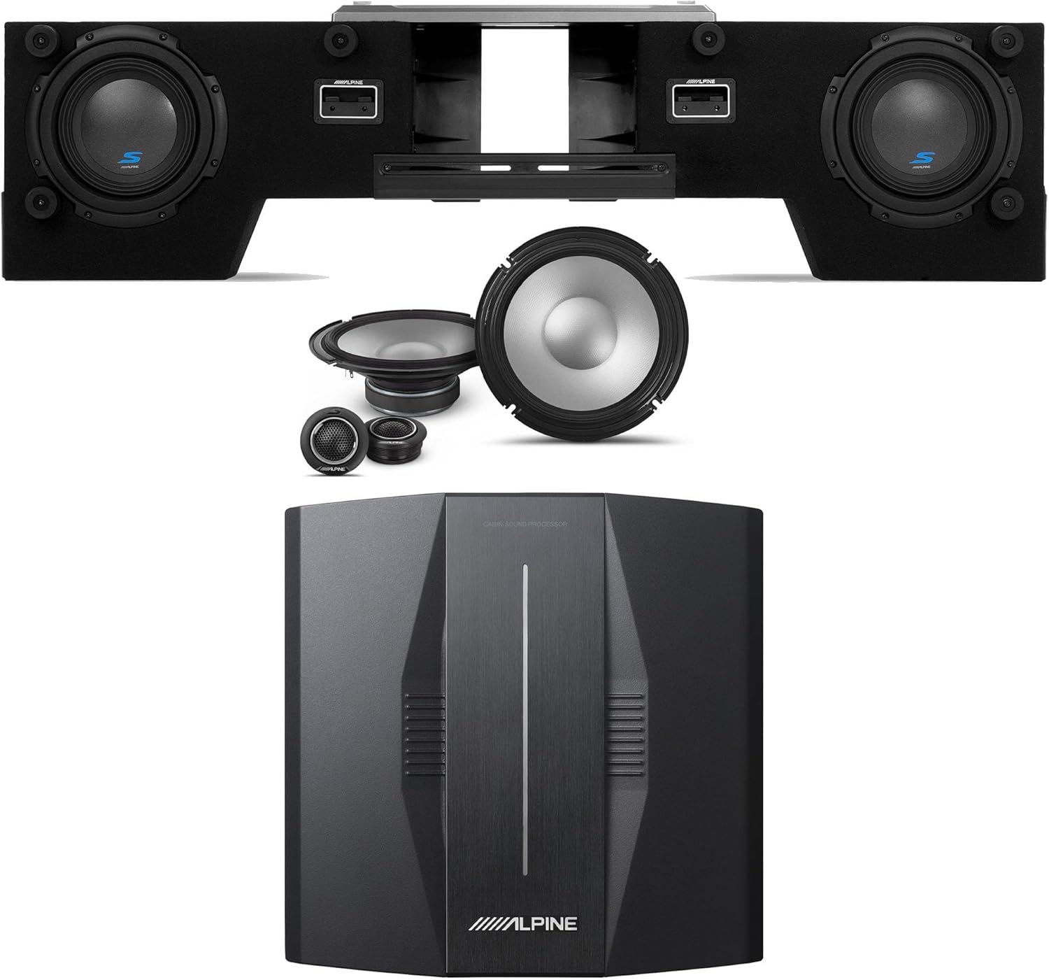 Alpine PXE-C80-88 OPTIM8 8-Channel Hi-Res Digital Sound Processor Amplifier w/S-DB8V-TRK Dual 8” Preloaded Truck Sub Enclosure & S2-S80C 8