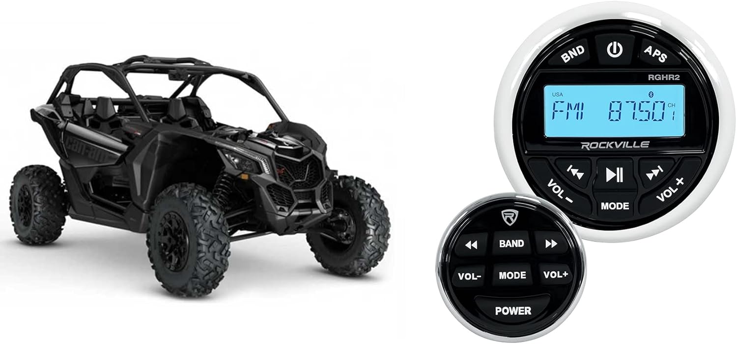 RockvilIe RGHR2 Gauge Hole Bluetooth Receiver+Wired Remote Compatible with Can-Am Maverick