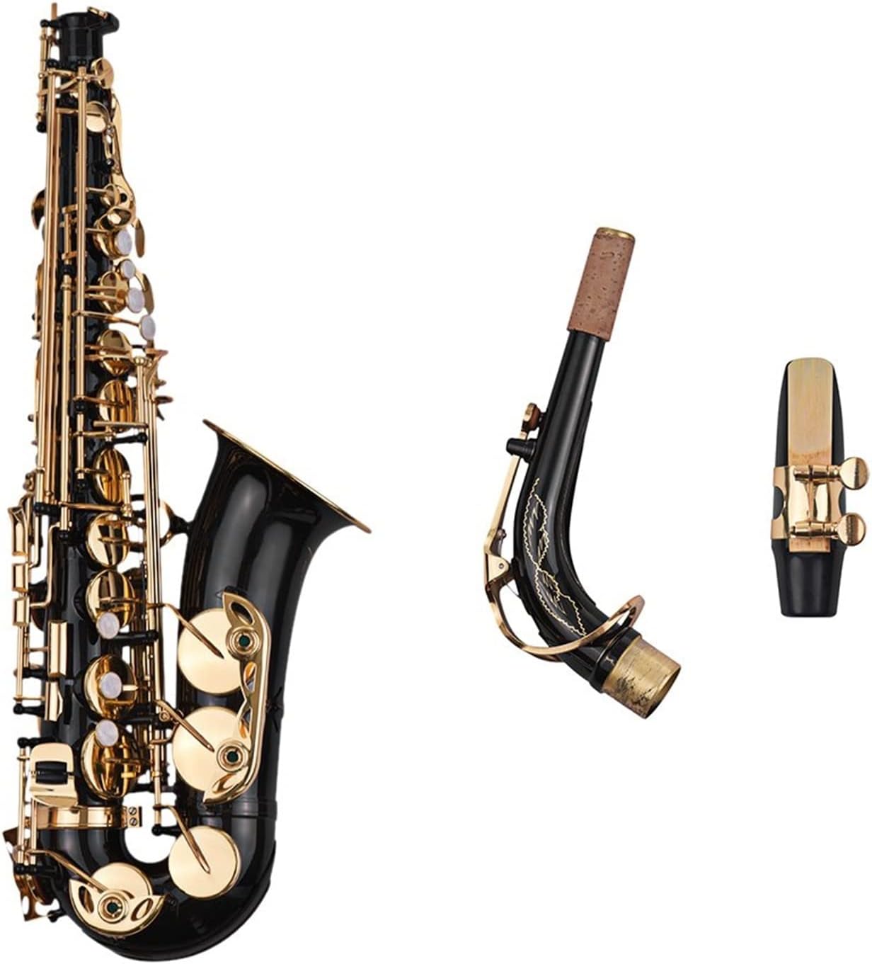 KESHUO EB Alto Saxophone Brass Lacquered Gold 82Z Key Type Woodwind Instrument with Padded Case Gloves Cloth Brush Reeds Brass Sax Beginners Kit