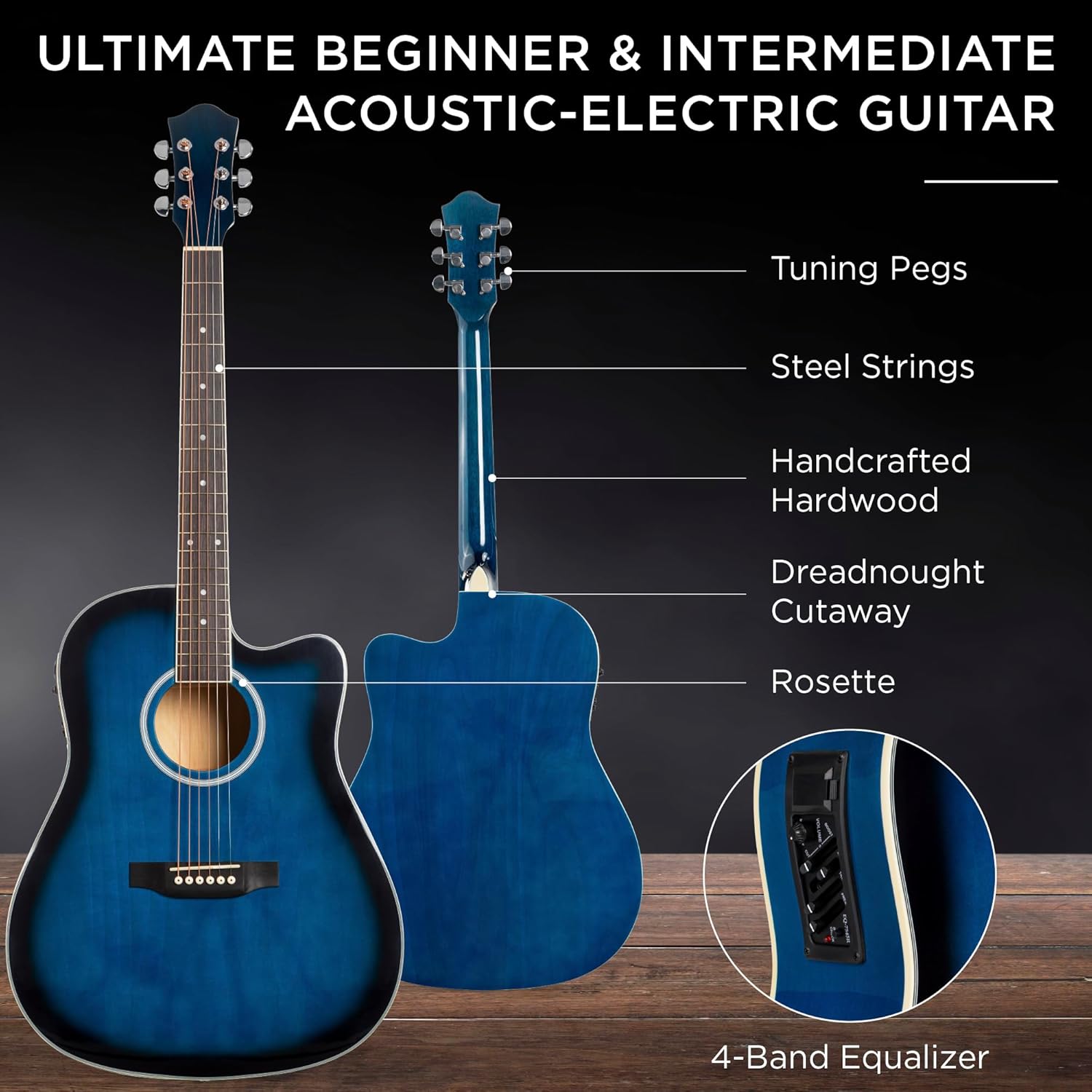 Best Choice Products Beginner Acoustic Electric Guitar Starter Set w/ 41in, All Wood Cutaway Design, Gig Bag, Strap, Picks - Blue