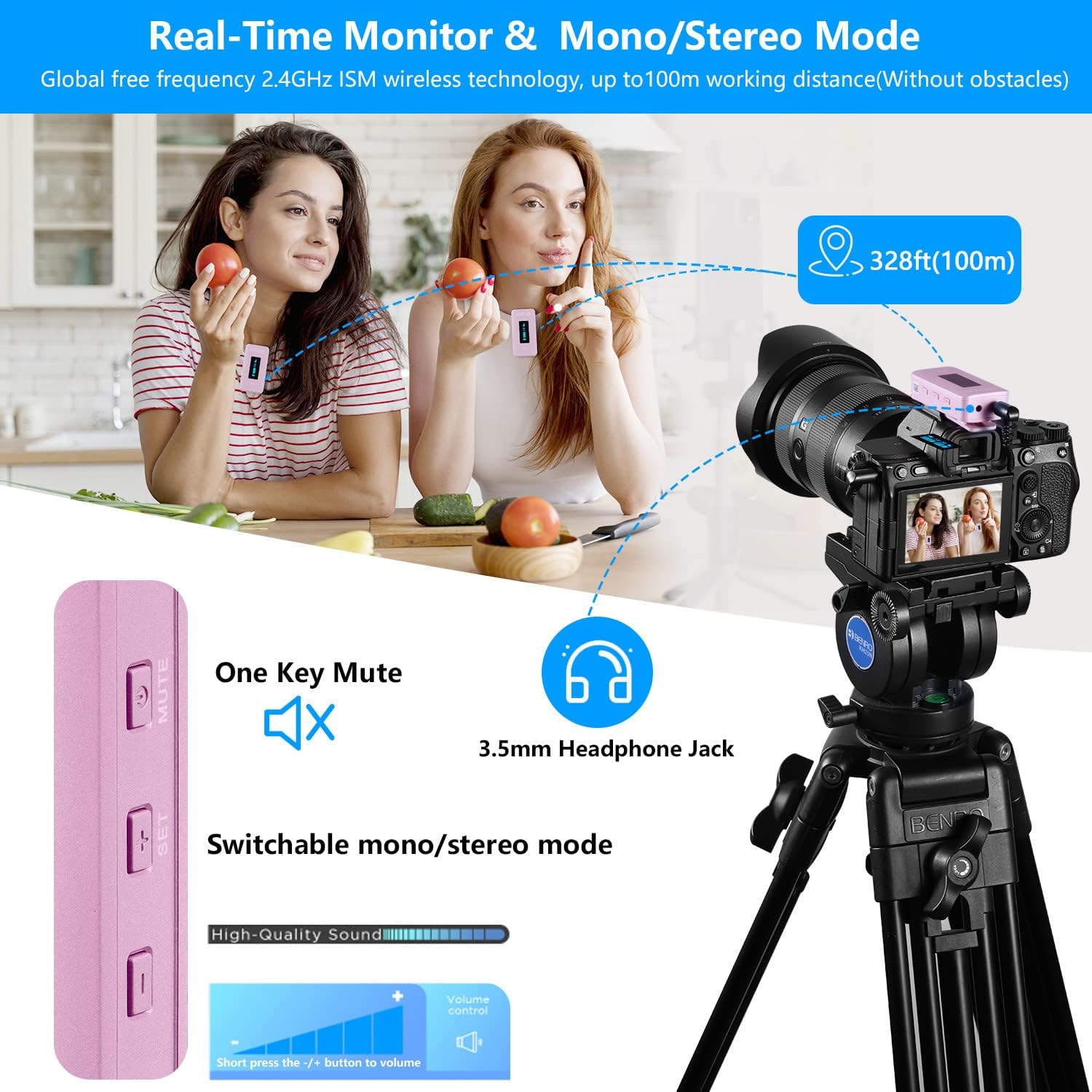 BOYA BY-XM6-K2P Dual Wireless Lavalier Microphone System with 2 Transmitters for DSLR Camera Camcorder Smartphones in Vlog YouTube Video Facebook Live (Pink)