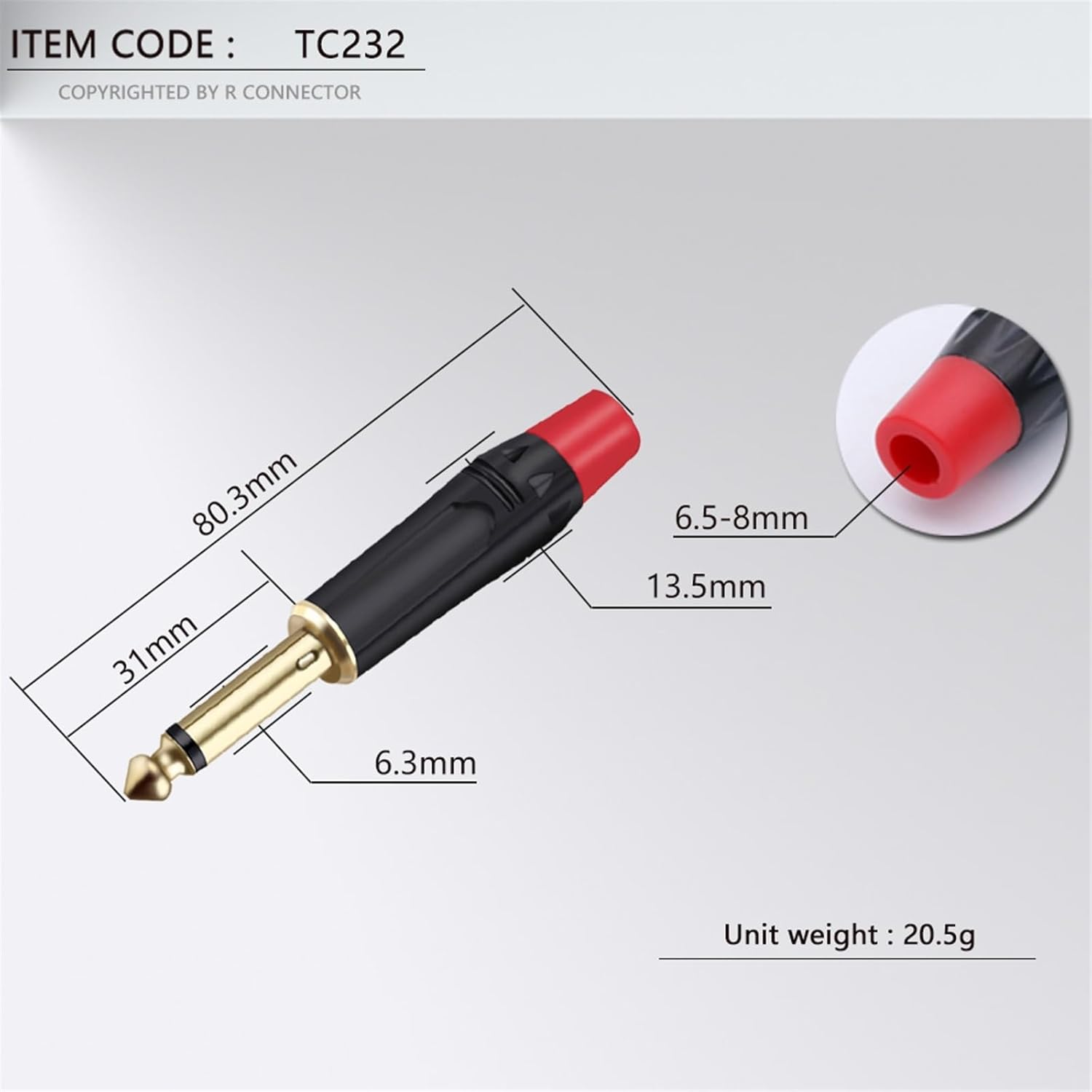 10PCS 6.35MM Mute Plug 2 Poles Mono 6.35MM Wire Connector 1/4 Inch Male Plug Microphone Connector (Color : 5xBlack 5xRed)