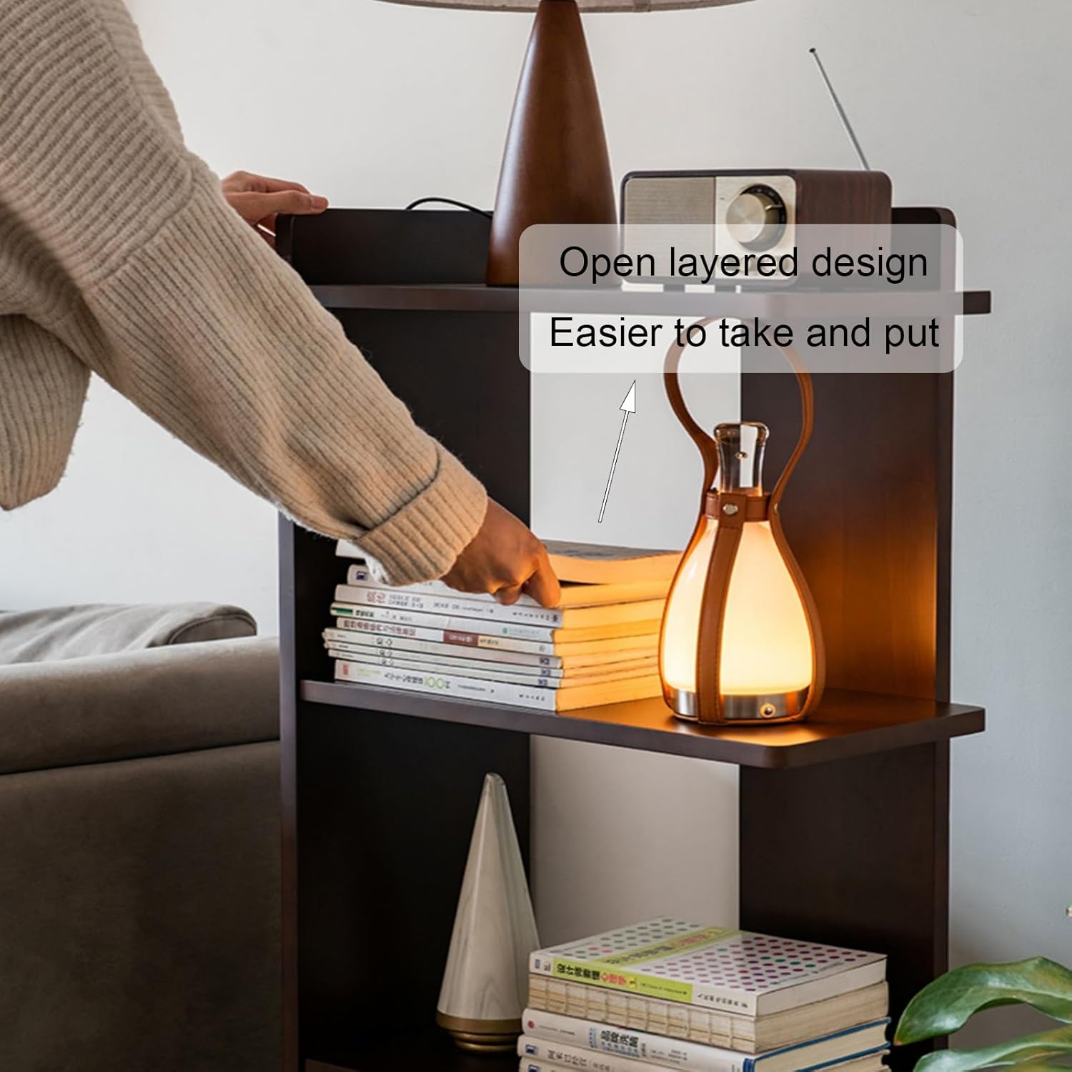 4 Tiers Corner Bookshelf, Solid Wood Storage Display Shelf, Modern and Simple Bookcase, Floor-Standing Rack, for Bedroom, Living Room, Kitchen, Home Office(White)