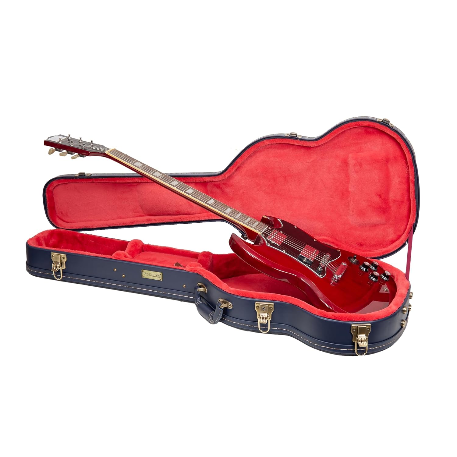 Crossrock Relief Series SG Guitar Case for Gibson SG Style Electric Guitars | Carved Ocean Blue Finish, Deep Scarlett Velvet Interior, Lock (CRW630SGOB)