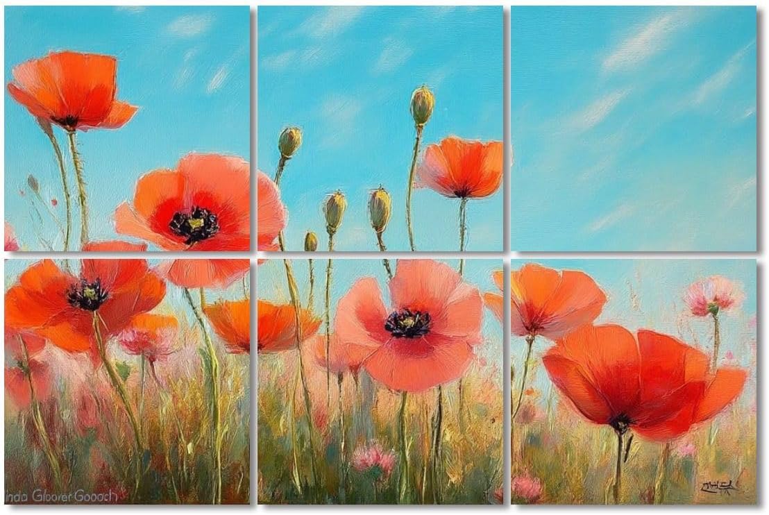 6 Pack Art Acoustic Panels Sound Absorbing Colorful Flower Farmhouse Floral Red Flowers Botanical Modern Blue Sky Decorative Soundproof Wall Panels Self Adhesive for Recording Studios Office 72