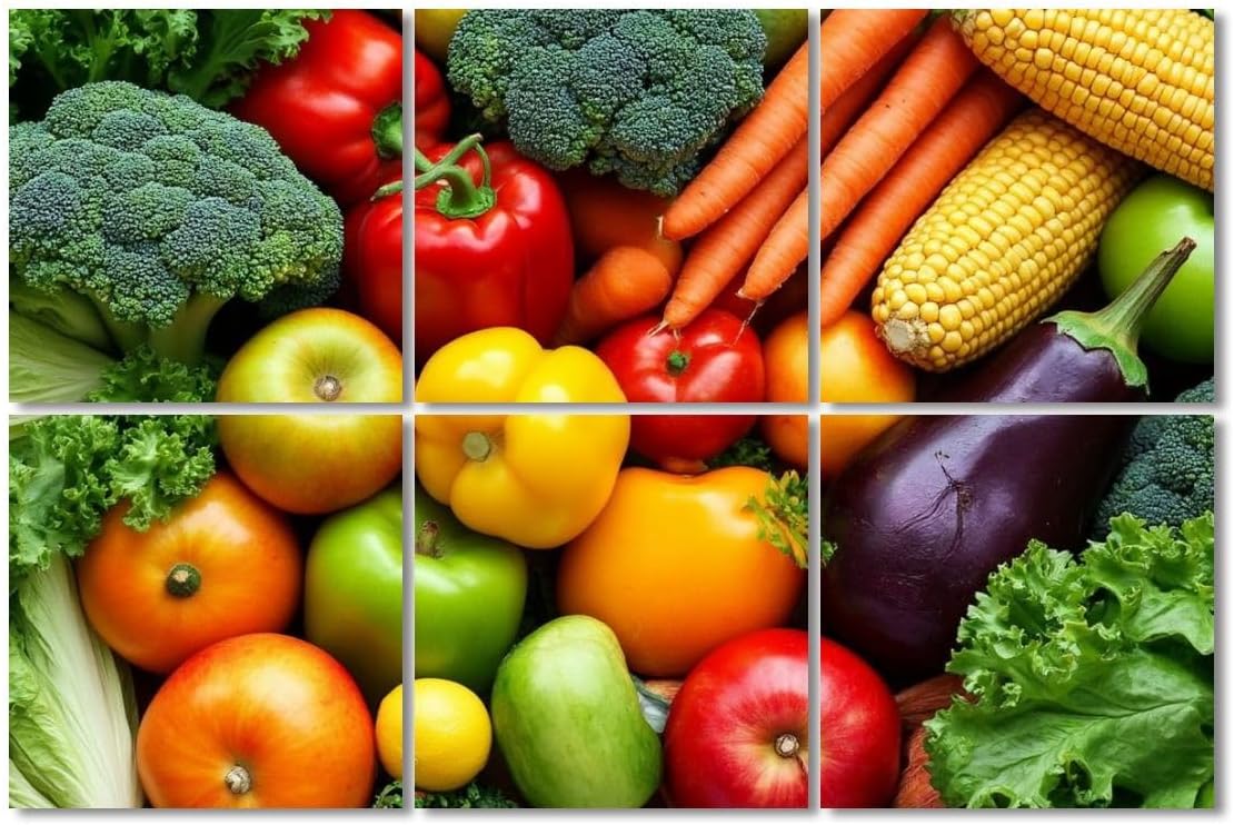 6 Pack Art Acoustic Panels Sound Absorbing Vintage Green Food Fresh Vegetable Colorful Fruit Modern Restaurant Decorative Soundproof Wall Panels Self Adhesive for Recording Studios Office 72