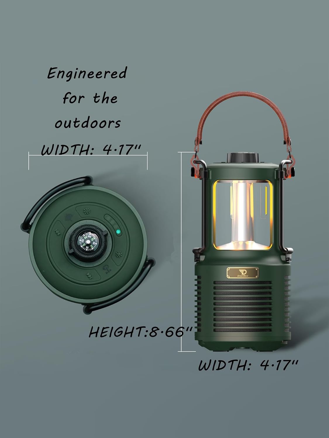 Dreamwave Conqueror Lantern Bluetooth Speaker, 30W 99dB Loud, 29H Playtime, IP66 Waterproof and Dustproof, Portable Outdoor Wireless, Deep Bass, Party Camping Light (Forest Green)
