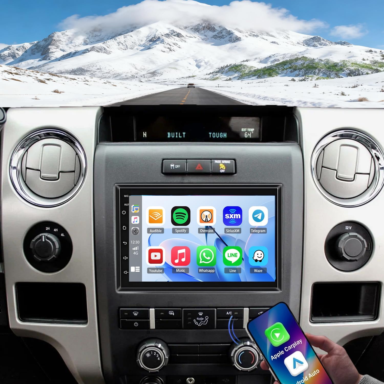 Car Stereo Radio Upgrade for Ford Shelby GT500 2007-2009,Double Din 7'' Touch Screen with Wireless CarPlay & Android Auto GPS Head Unit,WiFi,Bluetooth,FM RDS,SWC,AUX-in + AHD Backup Camera, 4G+64G