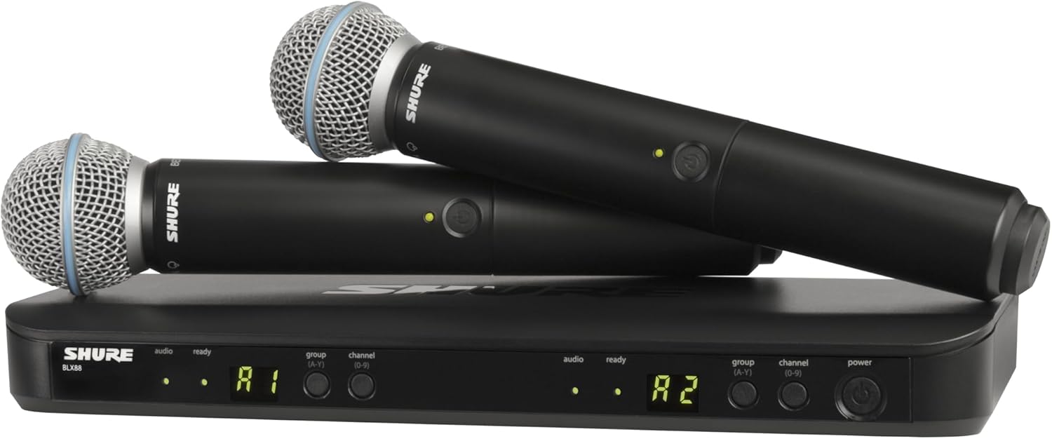 Shure BLX288/B58 Wireless Microphone System - 14-Hour Battery Life, 300 ft Range, UHF | Includes (2) BETA 58A Handheld Vocal Mics, Dual Channel Receiver | H11 Band (BLX288/B58-H11)
