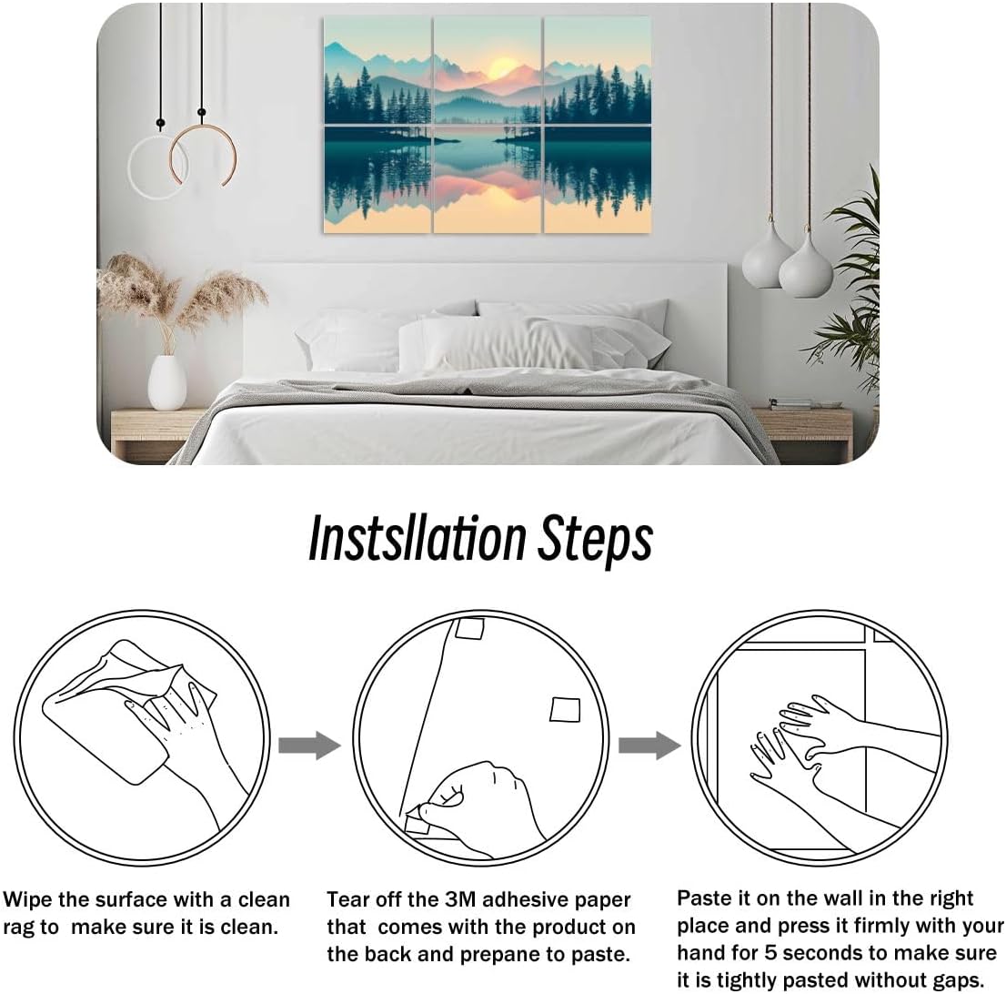 6 Pack Art Acoustic Panels Tranquil Sunrise Over Pastel Mountain Forest Soundproof Wall Panels, 48