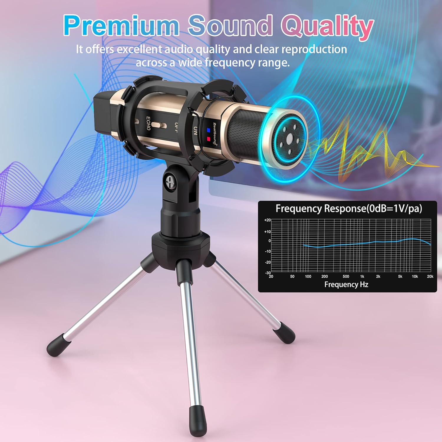 ZealSound k66w + k08-2s Gold Microphone Bundle