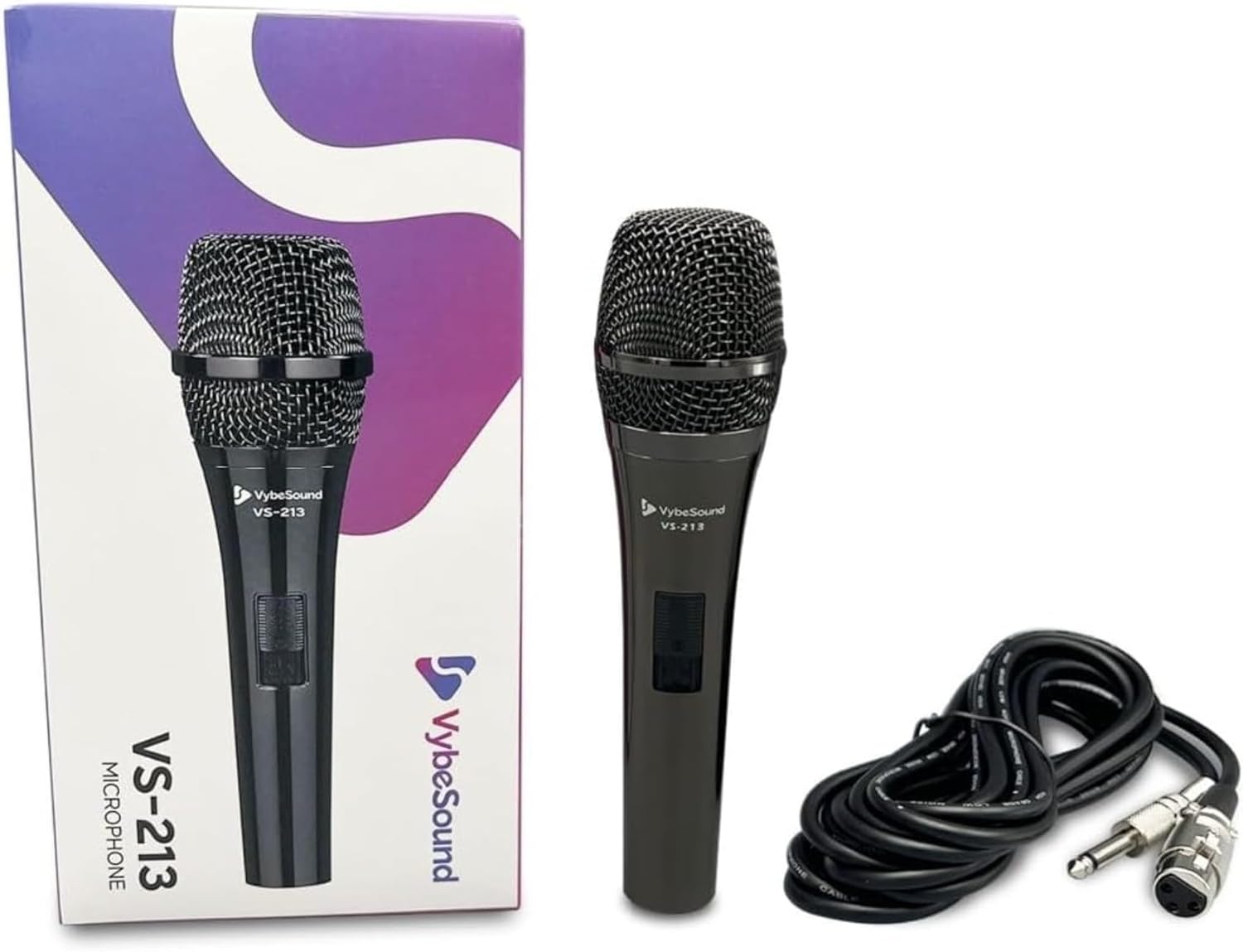 VS-213 Professional Dynamic Vocal Microphone 13ft XLR Cable, On/Off Switch, Noise-Canceling Mic for Karaoke, Singing, Podcasting, Live Stage, and Studio Recording
