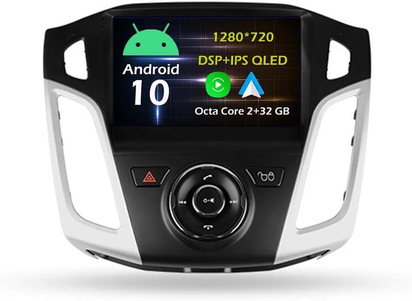 9''Android Car Stereo Radio fits for Ford Focus 3 MK3 2011-2018 Silver Octa Core Android 10.0 Touchscreen Headunit support GPS Navigation Carplay Android Auto Bluetooth AHD Backup Camera-2+32