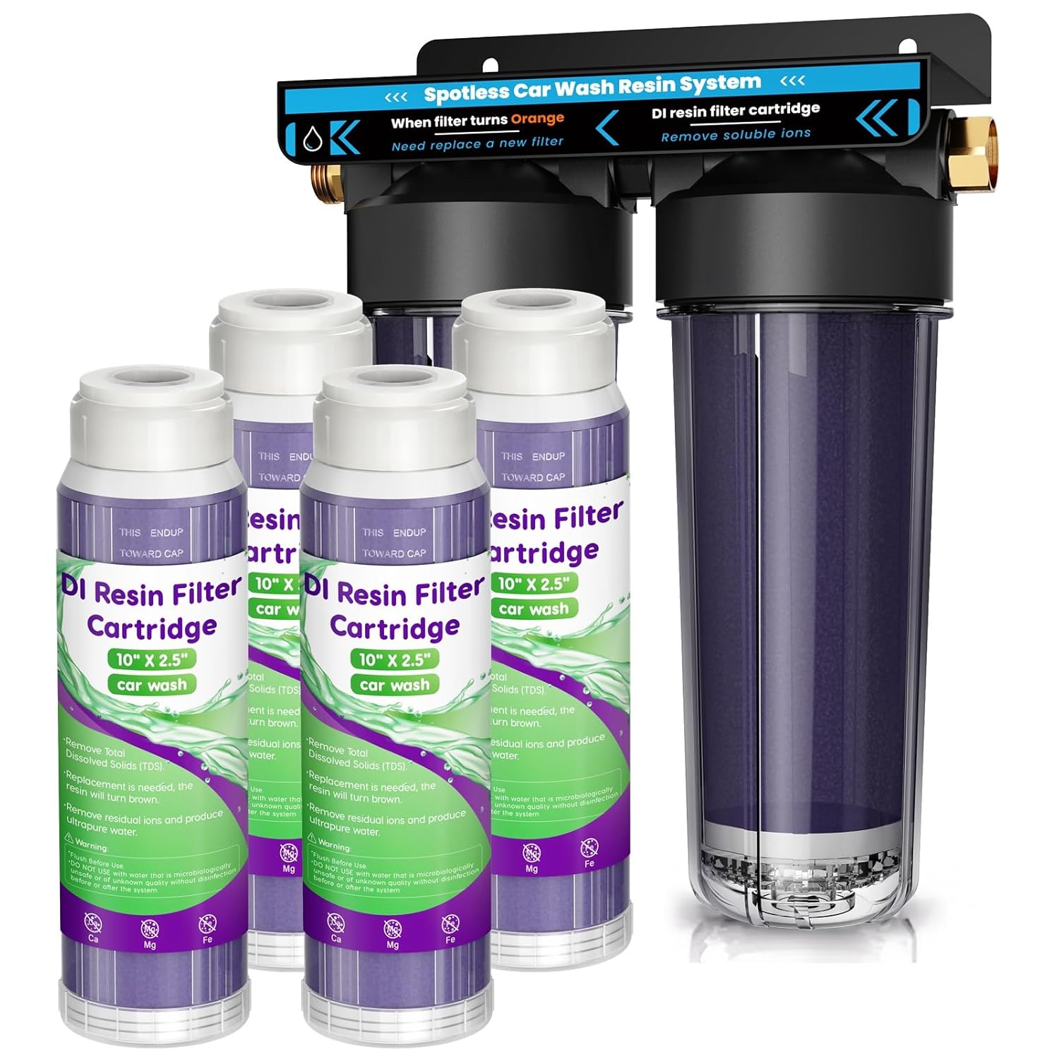 Spotless Water System for Car Wash, Deionized Water Filter with Resin, Water Deionizer for Car Washing, Portable Deionized Water System for RV, Motorcycles, No Towel Drying, +1 Exrta DI Resin Filter