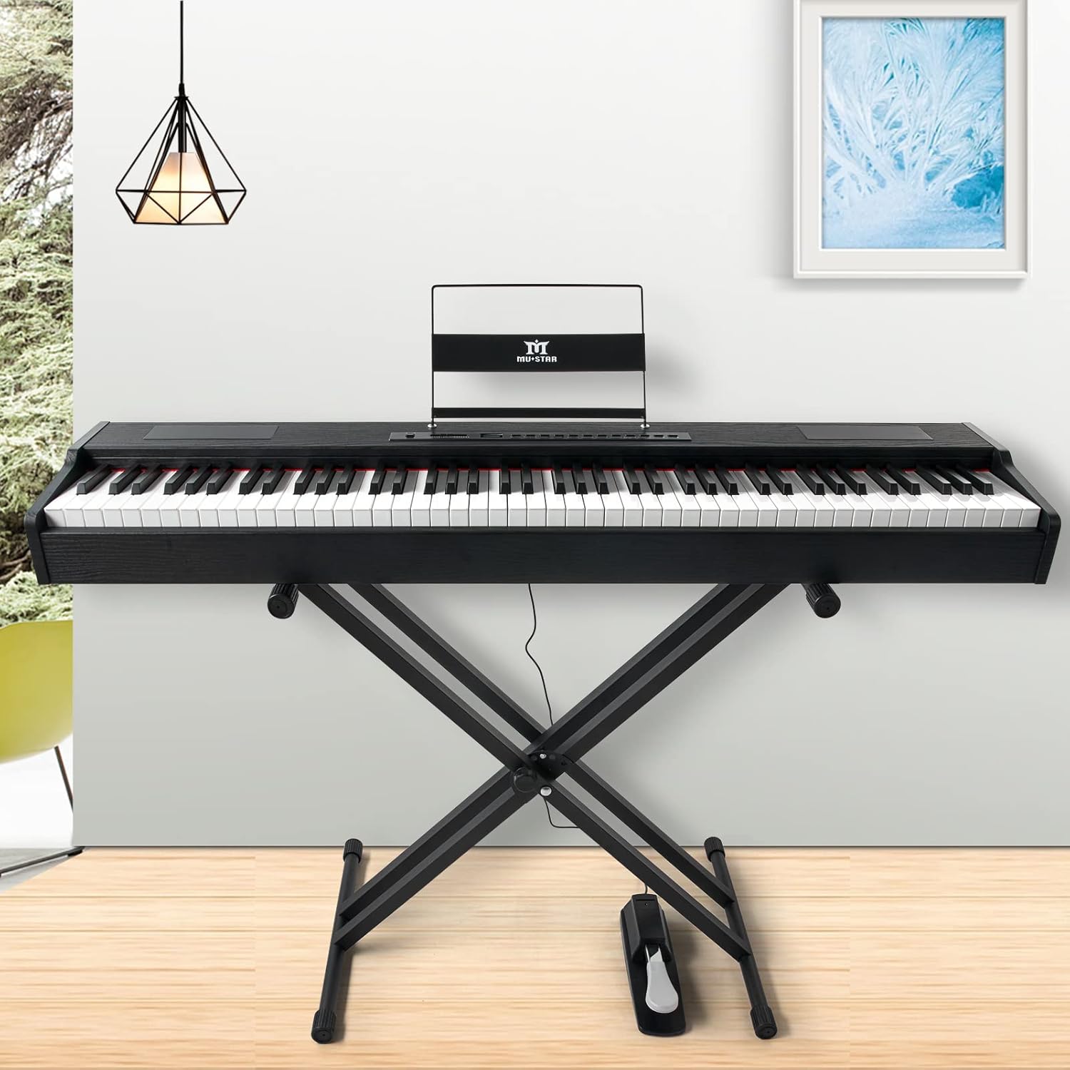 MUSTAR 88 Key Piano Keyboard Fully Weighted Hammer Action, Digital Piano 88 Key Weighted Keyboard Piano with Stand, Electric Piano Keyboard with Stand, Portable Case, Sustain Pedal, Black