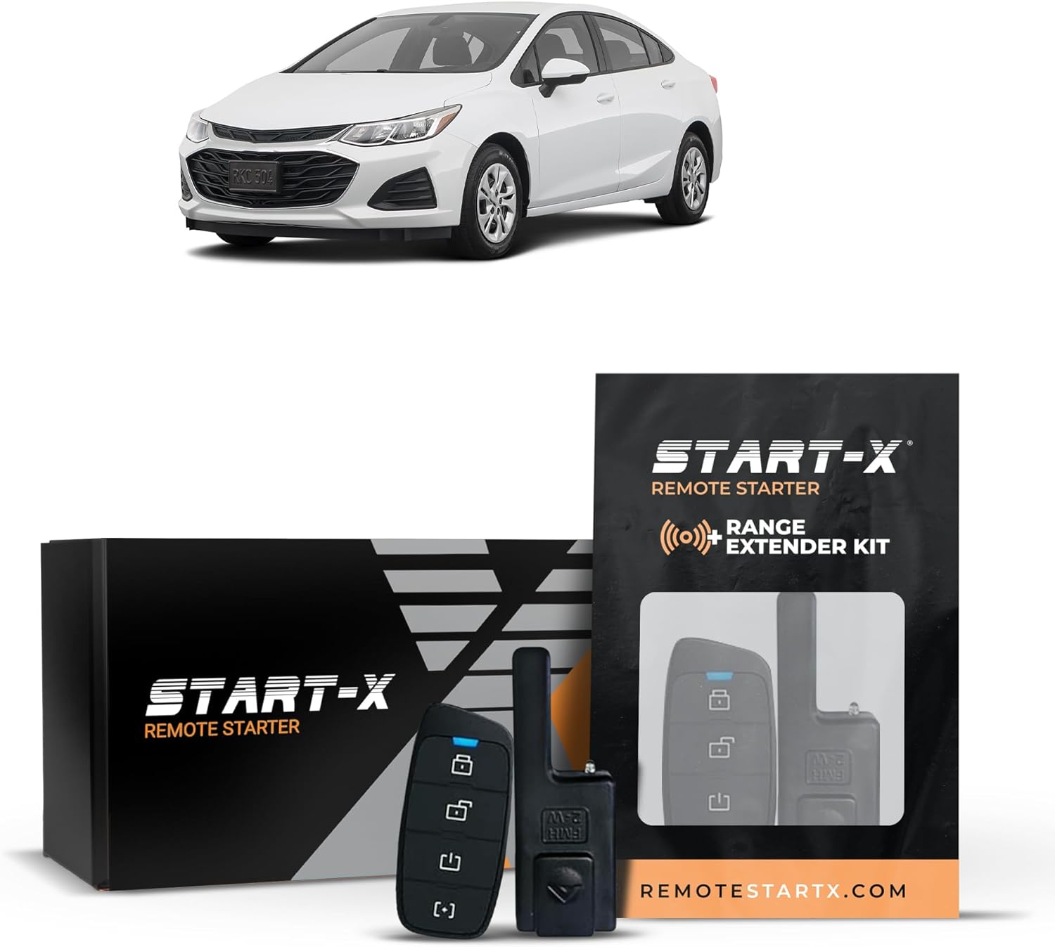 Start-X Remote Starter Kit + 3000ft 2 Way Range Extender for Chevy Cruze (2010, 2011, 2012, 2013, 2014, 2015, 2016, 2017, 2018, 2019) Vehicles with Key Ignition