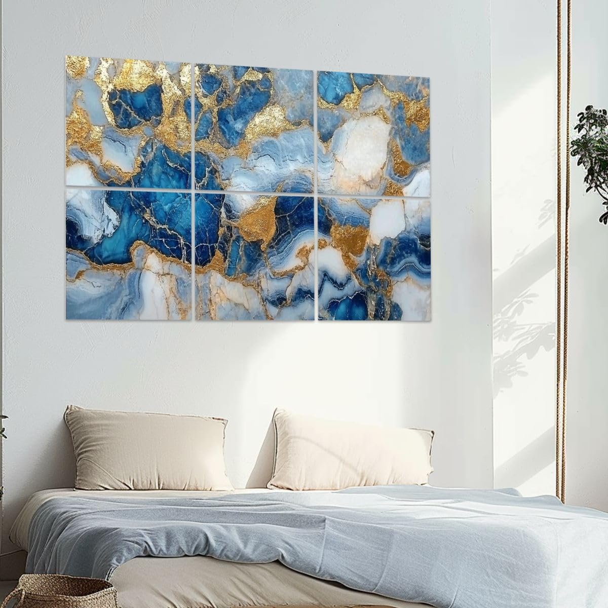 6 Pack Art Acoustic Panels Luxury marble art marbling texture Blue gold Image Soundproof Wall Panels, 48