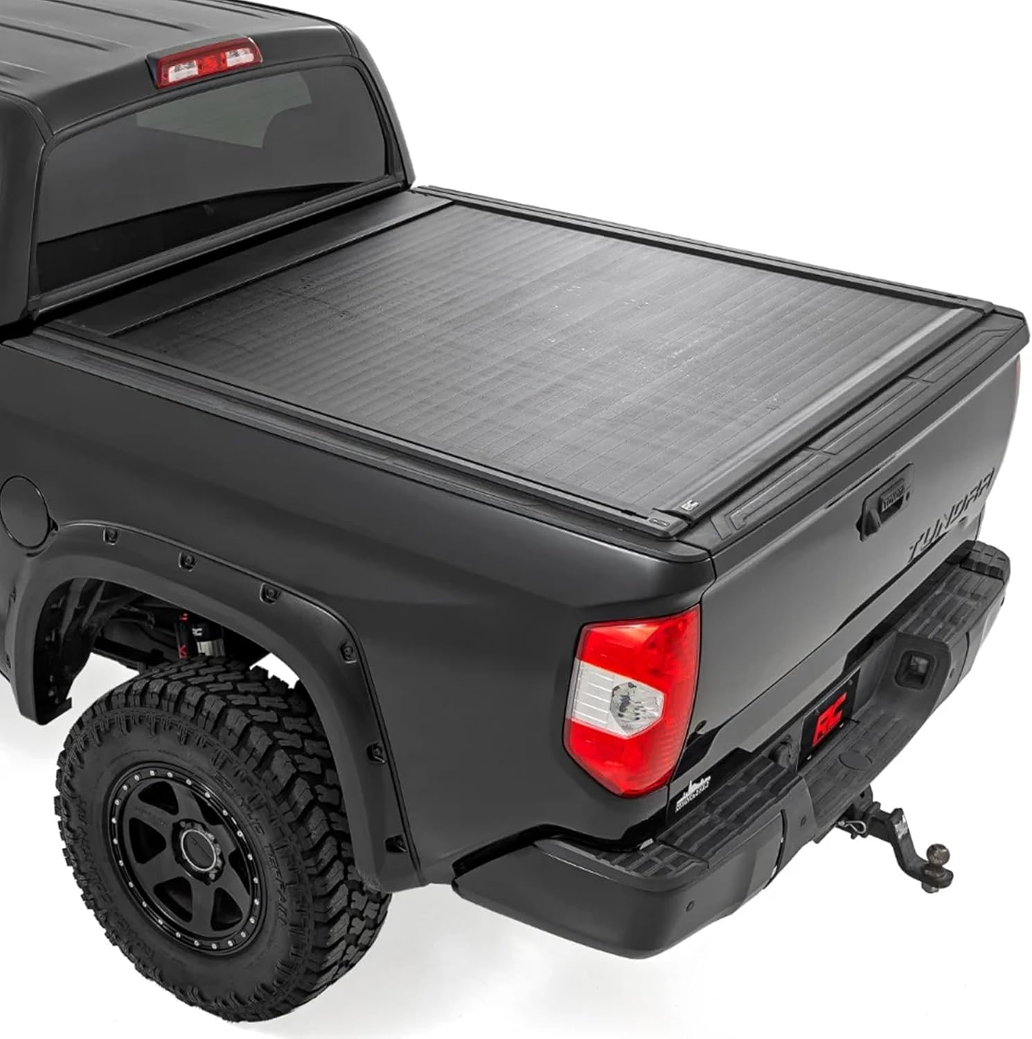 Rough Country Powered Retractable Tonneau Cover for Toyota Tundra (2007-2021) - Fits 5'7 Bed, Key Fob Control, Lockable, Weather-Resistant Bed Cover