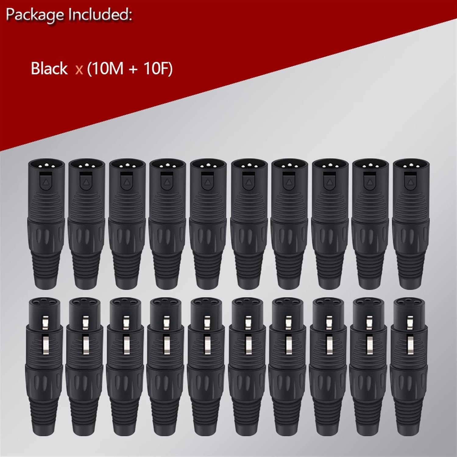 3PIN X L R Wire Connector Male Female Plug Plastic Shell Microphone Speaker XLR Jack 20Pcs (Color : 10xM 10xF-Black)