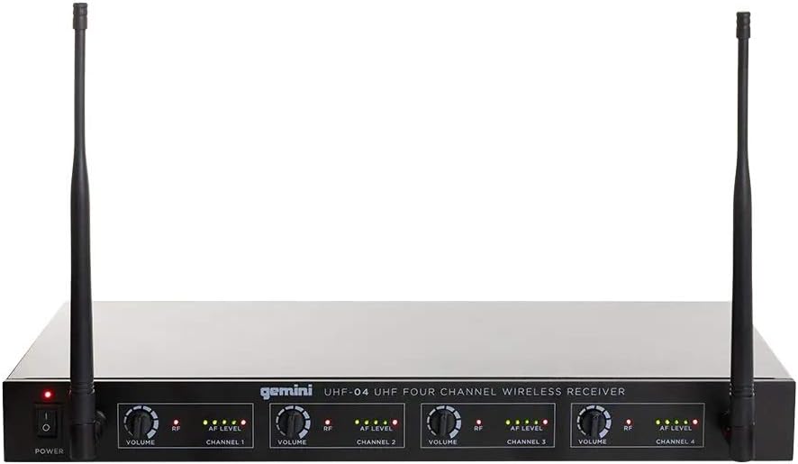 Gemini Sound UHF-04M Wireless Cordless Professional Set of 4 Handheld Microphones and Receiver for DJ, Karaoke, Stage Performance or PA System Four Pack
