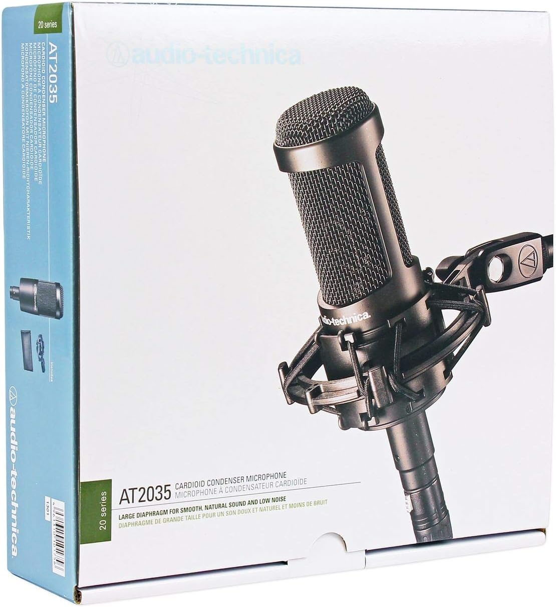 Audio-Technica AT2035 Side Address Cardioid Condenser Studio Microphone with Case Bundle with Rockville RCXFM10P-B Black 10' Female to Male REAN XLR Mic/Speaker Cable