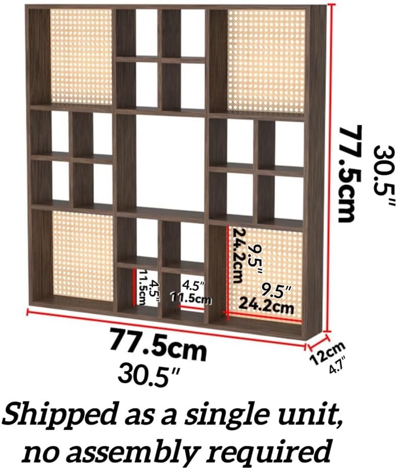 Square Shelf with Rattan Back Panel, Solid Wood Floating Shelf, Wall Mounted Cube Storage Organizer, Mug Holder Wall for Kitchen & Living Room